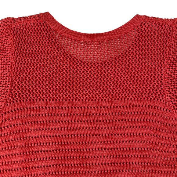 JohnPaulRichard Fringe Hem Red Knit Crocheted Short Sleeve Sweater Top Small - Picture 9 of 11